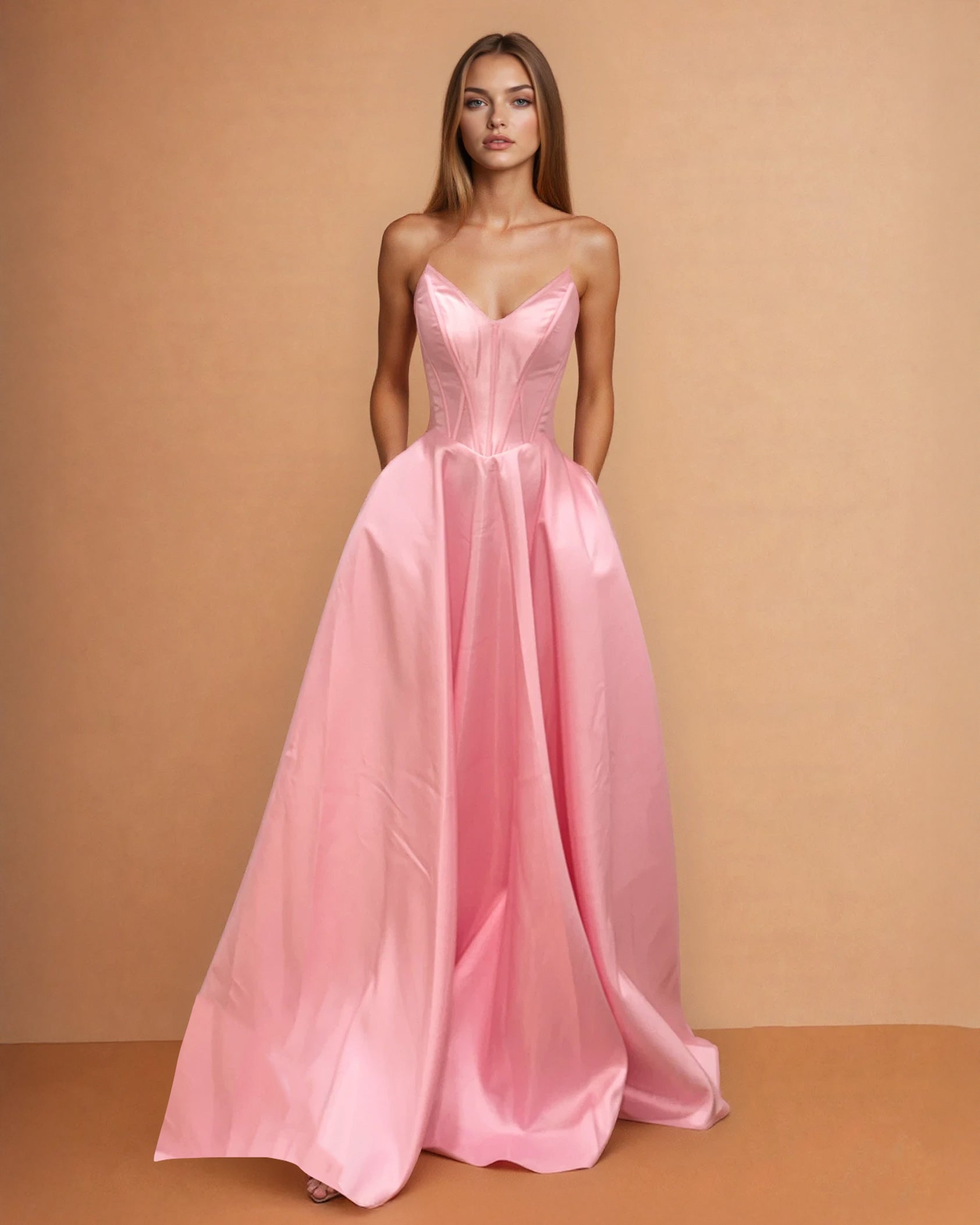 Ciara Satin Corset Gown Pale Pink front