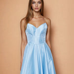 Ciara Satin Corset Gown Pale Blue Front