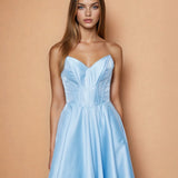 Ciara Satin Corset Gown Pale Blue Front