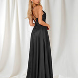 Cindy Satin A-line Gown - Black