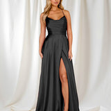 Cindy Satin A-line Gown - Black