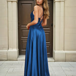 Cindy Satin A-line Gown Sapphire Back