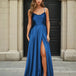 Cindy Satin A-line Gown Sapphire Front