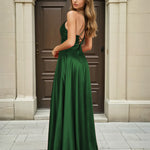 Cindy Satin A-line Gown Emerald Back