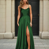 Cindy Satin A-line Gown Emerald Front