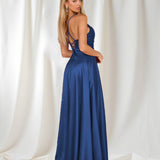 Cindy Satin A-line Gown - Sapphire