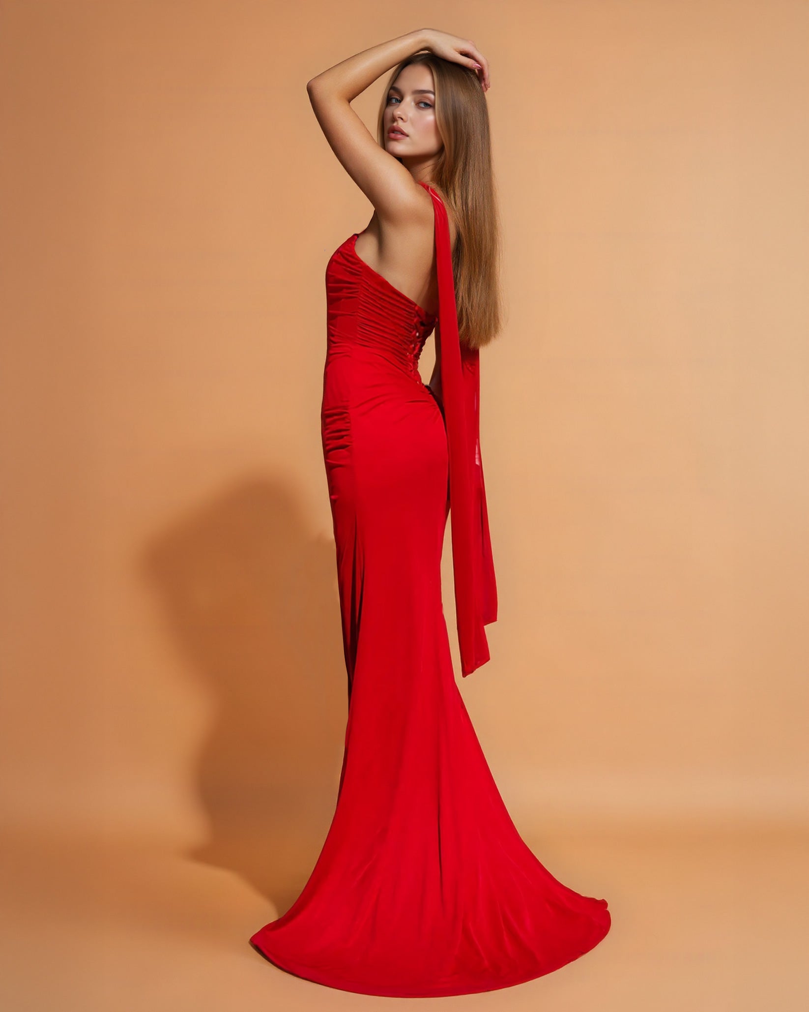 Clarissa Chiffon Corset Gown Red