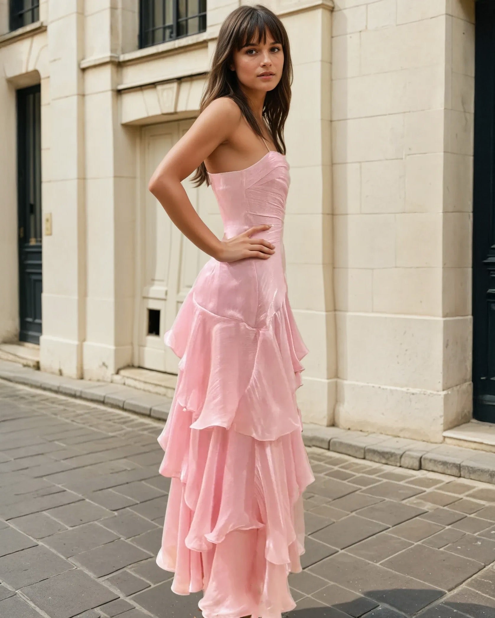 Clover Layered Maxi Dress Baby Pink Front