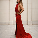 Corine Satin Formal Gown - Red Side