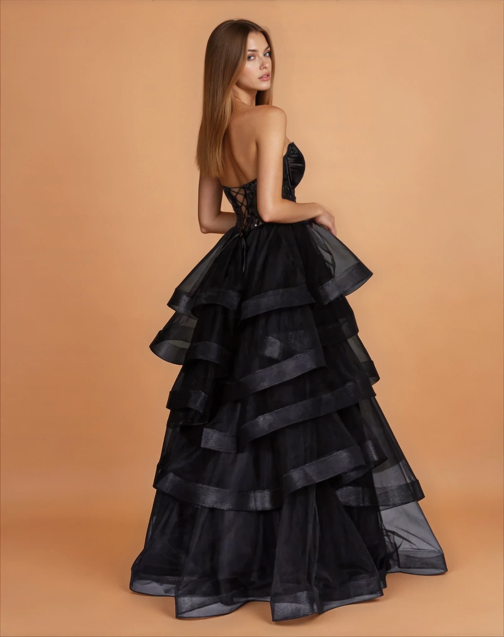 Daphne Corset Tulle Gown Black Back