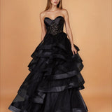 Daphne Corset Tulle Gown Black Front