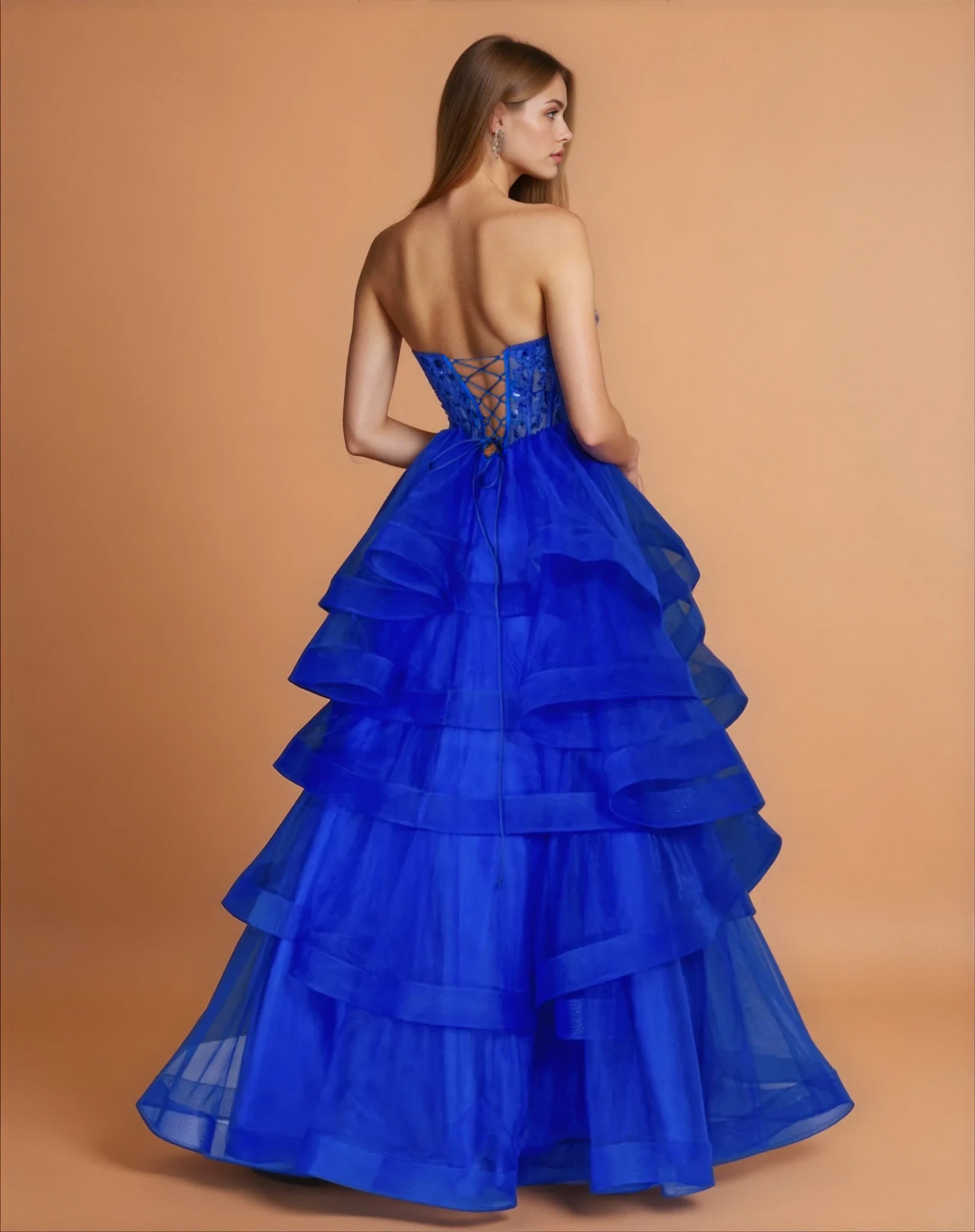Daphne Corset Tulle Gown Cobalt Back