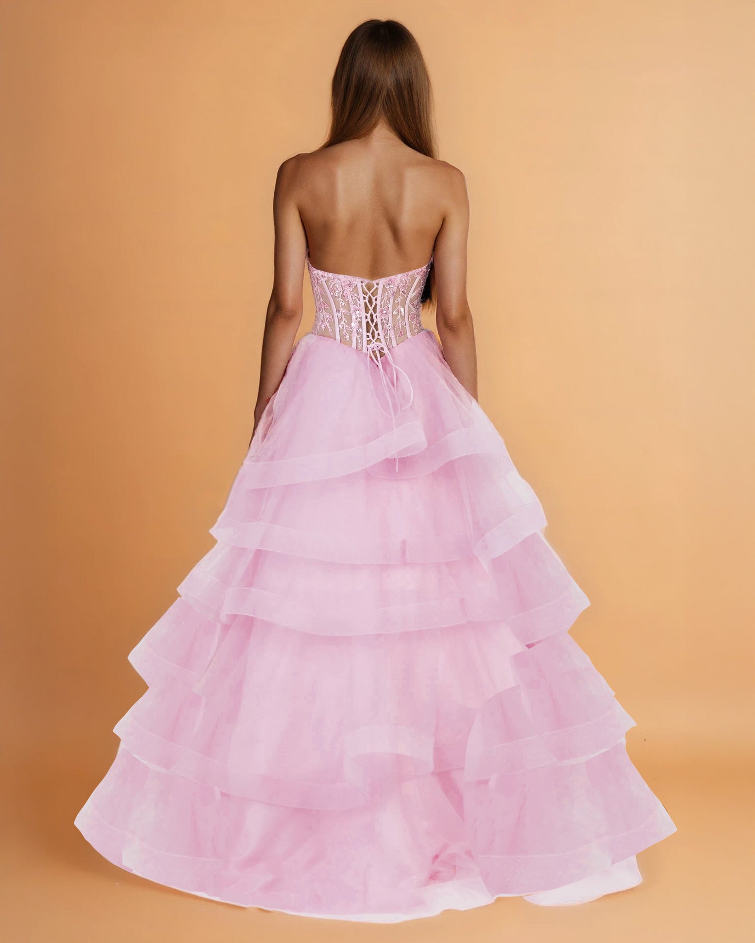 Daphne Corset Tulle Gown Pale Pink Back