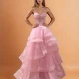 Daphne Corset Tulle Gown Pale Pink Front