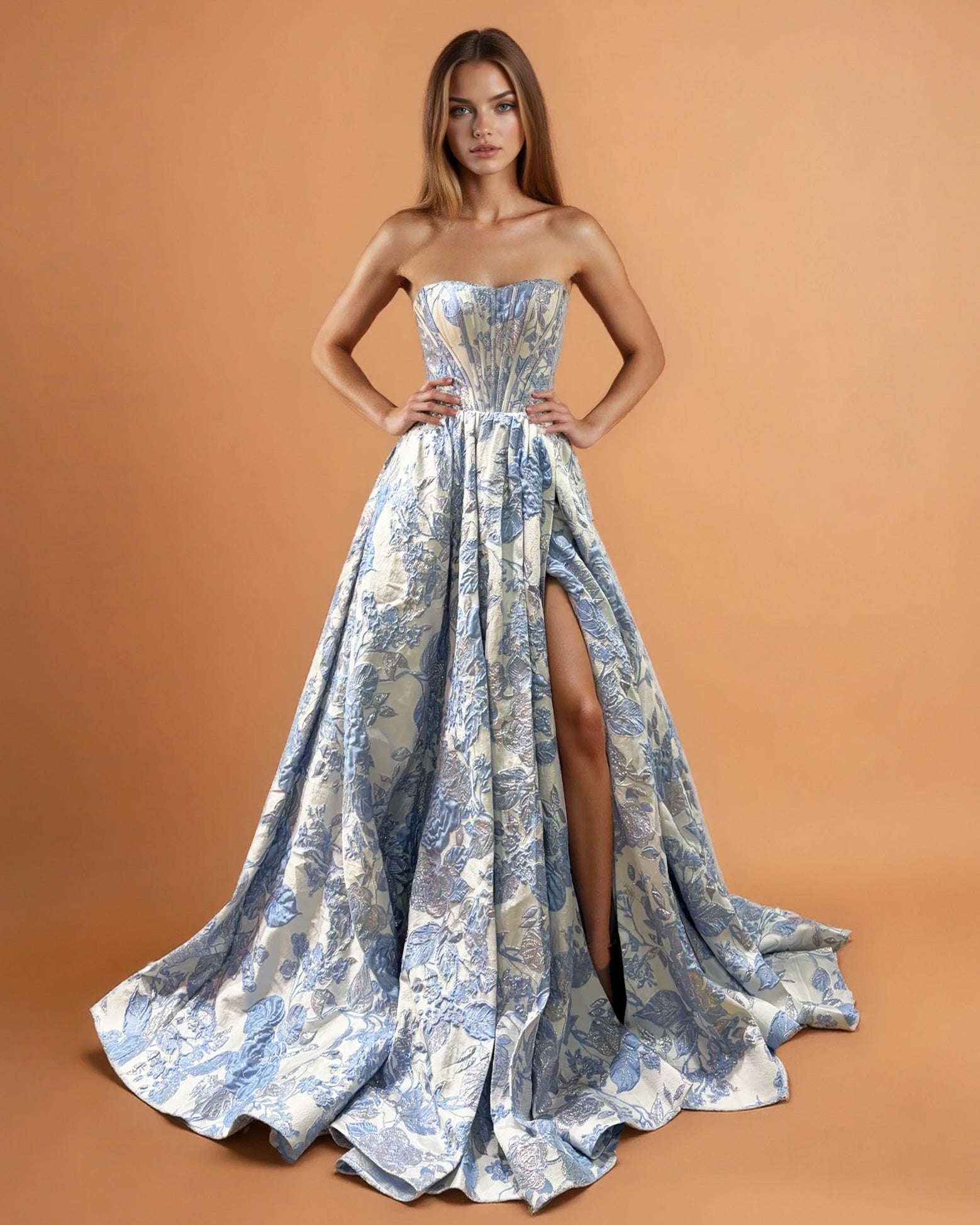 Davina Corset Gown Blue Front