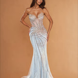 Demi Beaded Corset Gown Light Blue FRONT