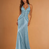 Diana Beaded Fringe Gown Blue front