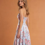 Donatella Satin Corset Gown Pale Blue Floral Back