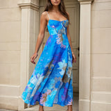 Elara Floral Midi Dress - Blue Print