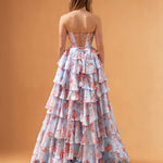 Elizabetta Layered Corset Gown Pale Blue Floral Back