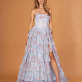 Elizabetta Layered Corset Gown Pale Blue Floral FRONT