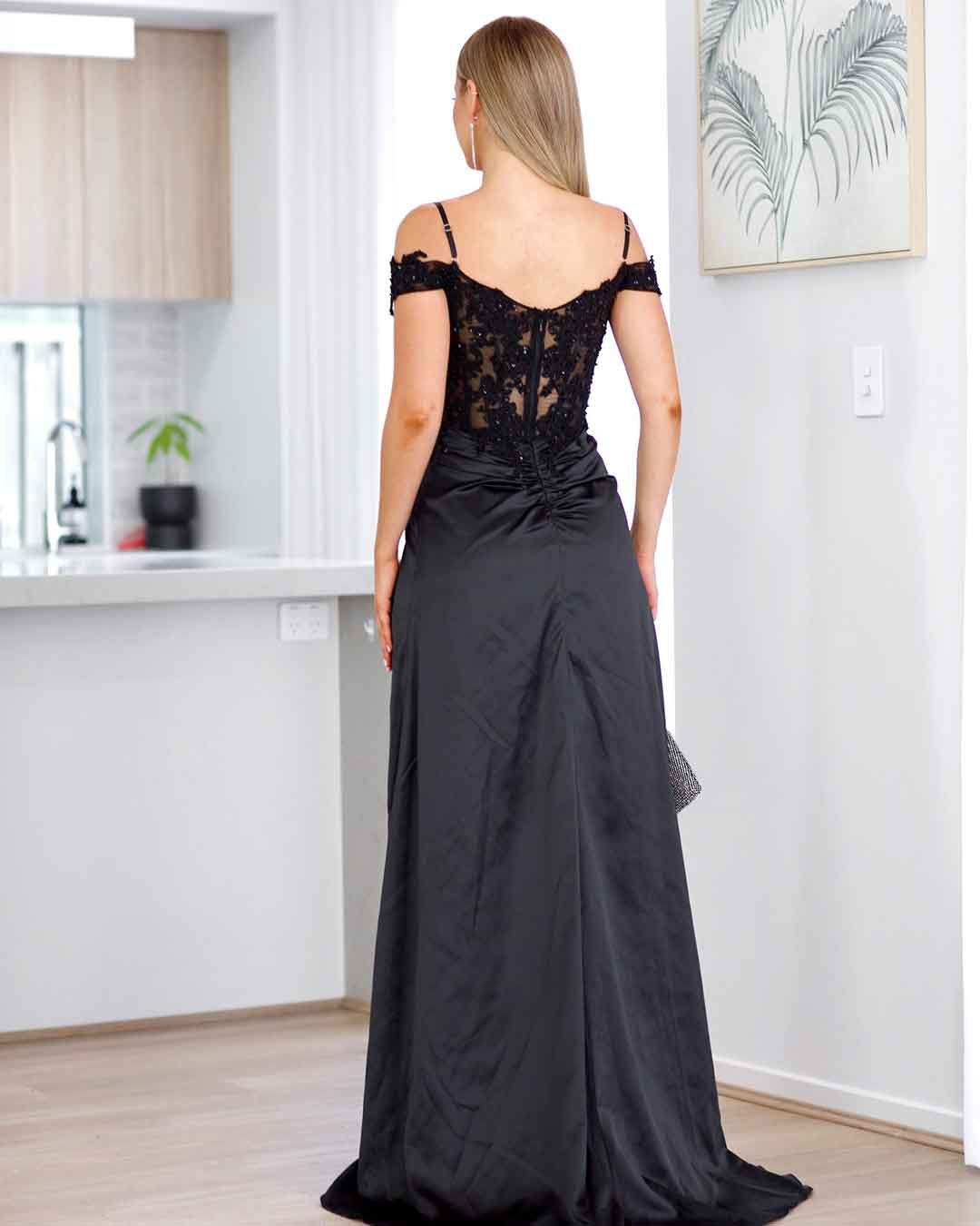 Elyssa Beaded Lace Corset Gown - Black