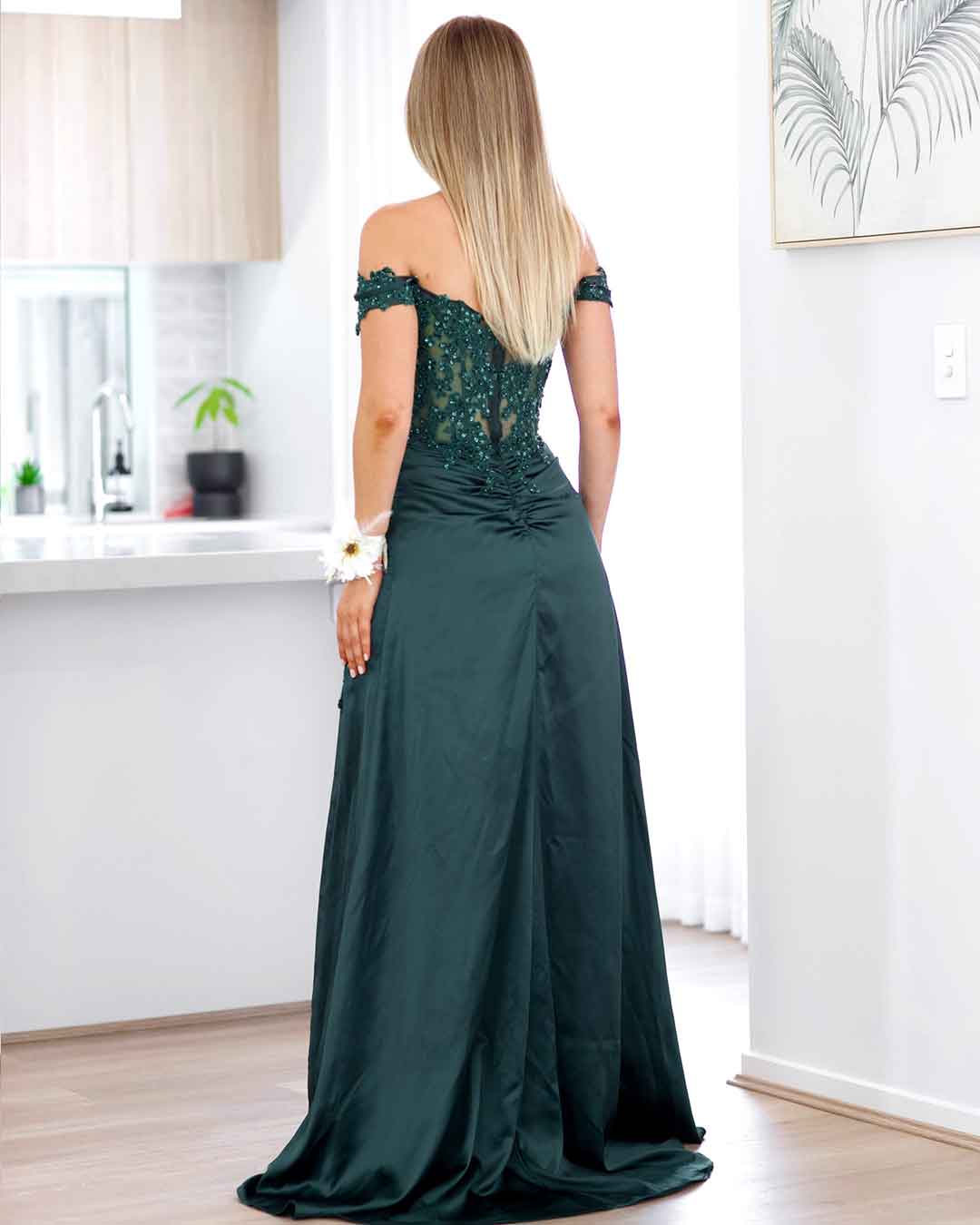 Elyssa Beaded Lace Corset Gown - Emerald