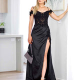 Elyssa Beaded Lace Corset Gown - Black