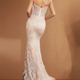 Eudora Beaded Corset Gown Silver/Nude Back