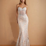 Eudora Beaded Corset Gown Silver/Nude Front