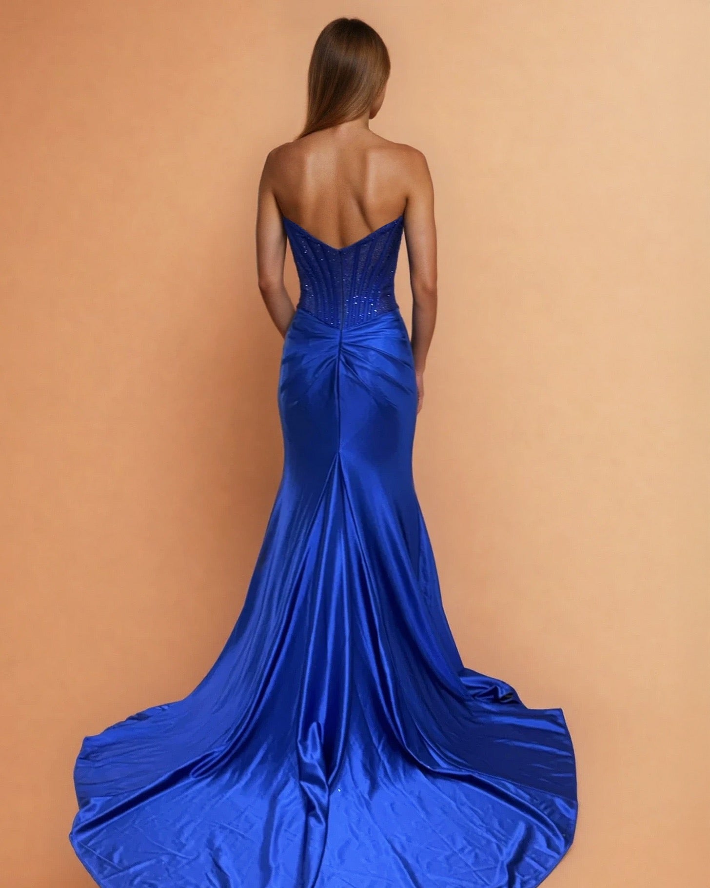 Florenza Satin Corset Gown Cobalt Back