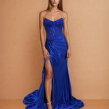 Florenza Satin Corset Gown Cobalt Front