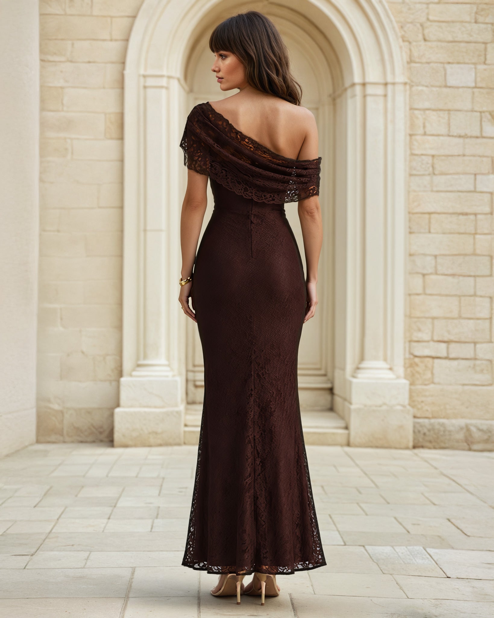 Gabbie Lace Maxi Dress Chocolate Back