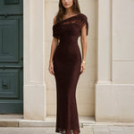 Gabbie Lace Maxi Dress Chocolate Front