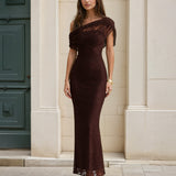 Gabbie Lace Maxi Dress Chocolate Front