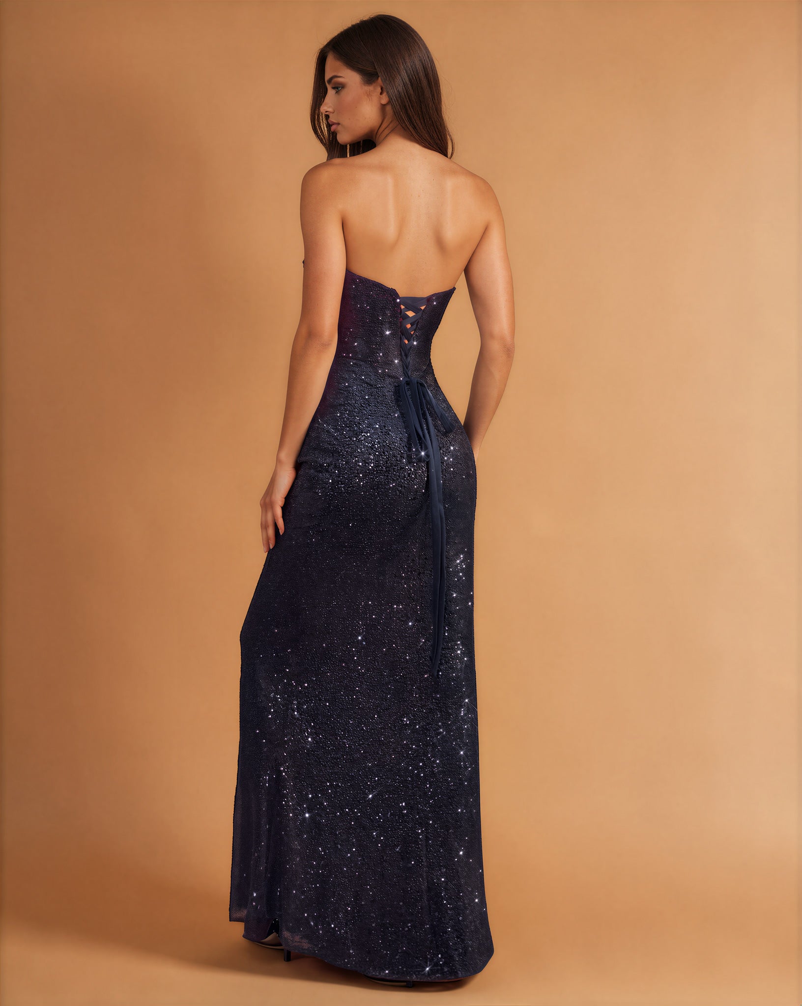 Gabriella Sequin Corset Gown BACK