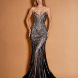 Georgina Strapless Beaded Gown Black/Nude Front