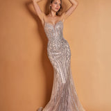 Georgina Strapless Beaded Gown Silver/Nude Front
