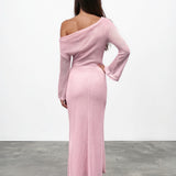 Ginnie Knit Long Sleeve Maxi Dress Pink BACK