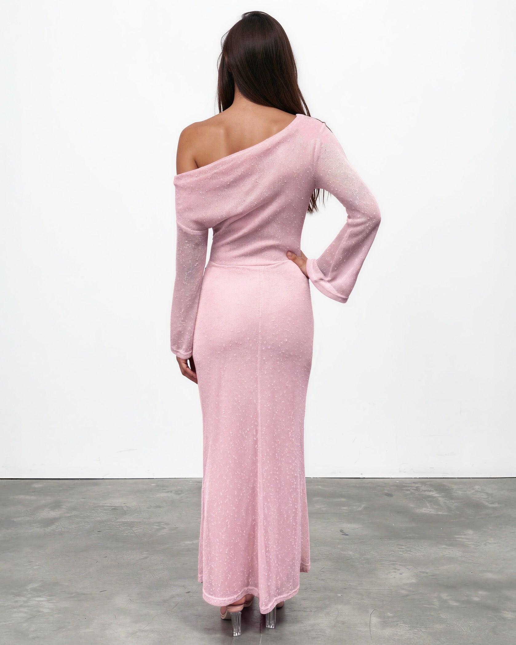 Ginnie Knit Long Sleeve Maxi Dress Pink BACK