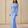 Ginnie Knit Long Sleeve Maxi Dress Blue Front