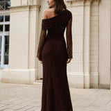 Ginnie Knit Long Sleeve Maxi Dress Chocolate Back
