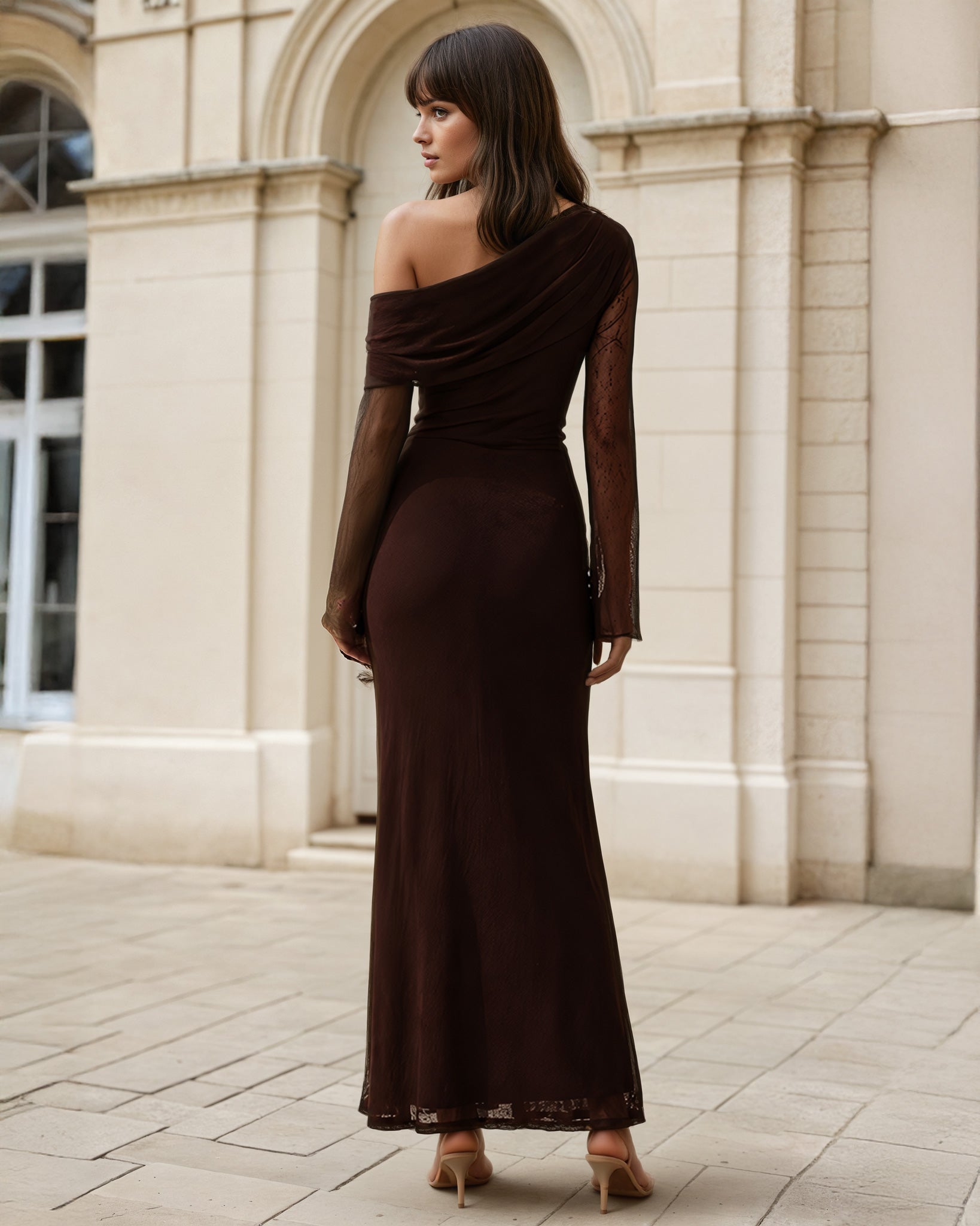 Ginnie Knit Long Sleeve Maxi Dress Chocolate Back