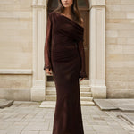 Ginnie Knit Long Sleeve Maxi Dress Chocolate Front