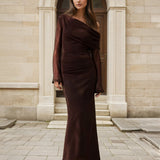 Ginnie Knit Long Sleeve Maxi Dress Chocolate Front