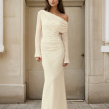 Ginnie Knit Long Sleeve Maxi Dress Cream Front