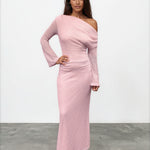Ginnie Knit Long Sleeve Maxi Dress Pink Front