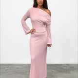 Ginnie Knit Long Sleeve Maxi Dress Pink Front