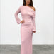 Ginnie Knit Long Sleeve Maxi Dress Pink Front