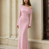 Ginnie Knit Long Sleeve Maxi Dress Pink Front